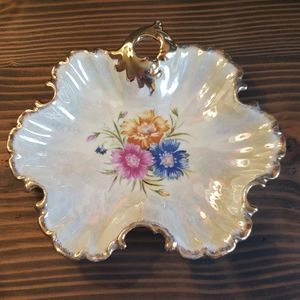 Antique pearlescent candy dish w/ gold trim